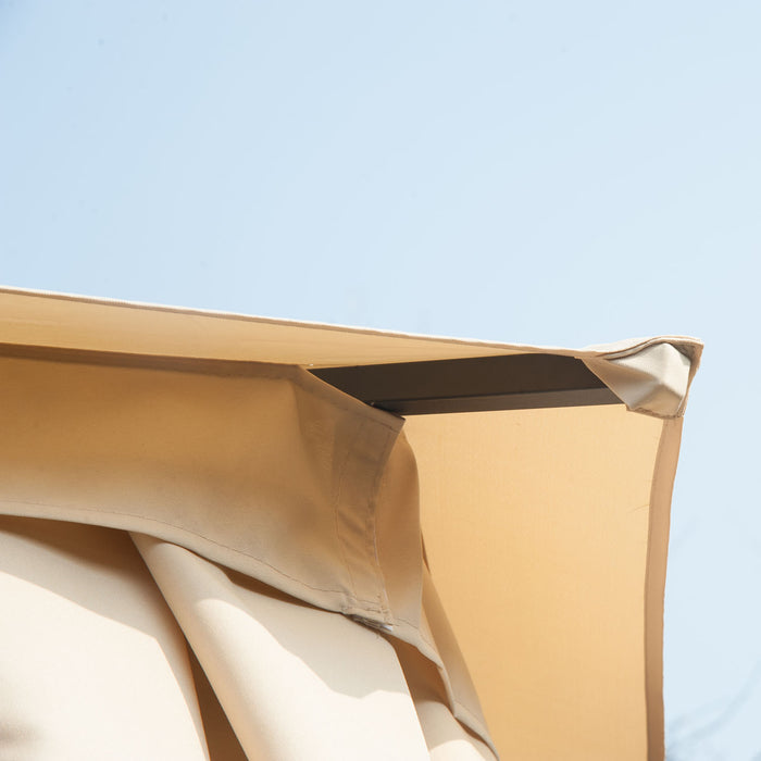Outsunny 13ft Hexagon Gazebo Outdoor Canopy Shelter With Netting And Shaded Curtains Beige