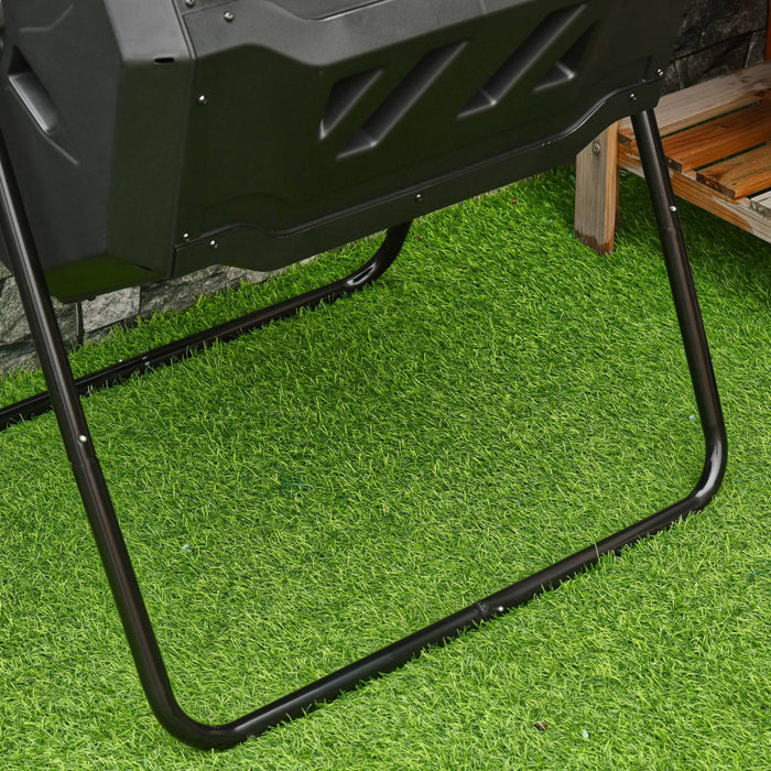 Outsunny 43 Gallon (160l) Tumbling Compost Bin Outdoor Dual Chamber 360° Rotating Composter With Sliding Doors, Solid Steel Frame And Gloves, Black