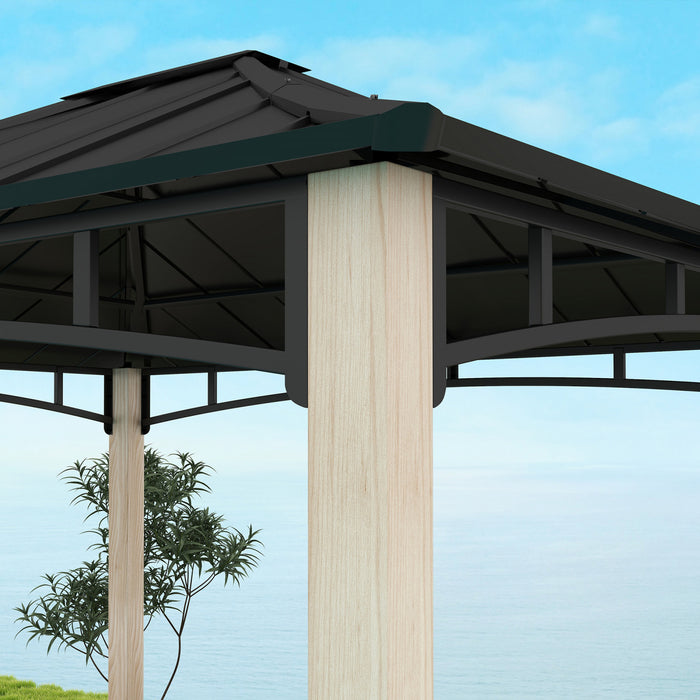 Outsunny 10' X 12' Hardtop Gazebo With Metal Roof, Wood Grain Frame
