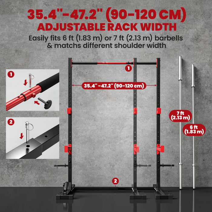 Soozier Power Cage Squat Rack, 1100 lb Capacity Power Rack with Pull-Up Bar, Adjustable Width, Adjustable J-Hooks, Safety Arms, Weight Plate Storage for Home Gym Strength Training