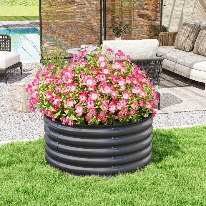 Outsunny Metal Planter, 3 x 3 x 1.5 ft Outdoor Garden Box Dark Grey