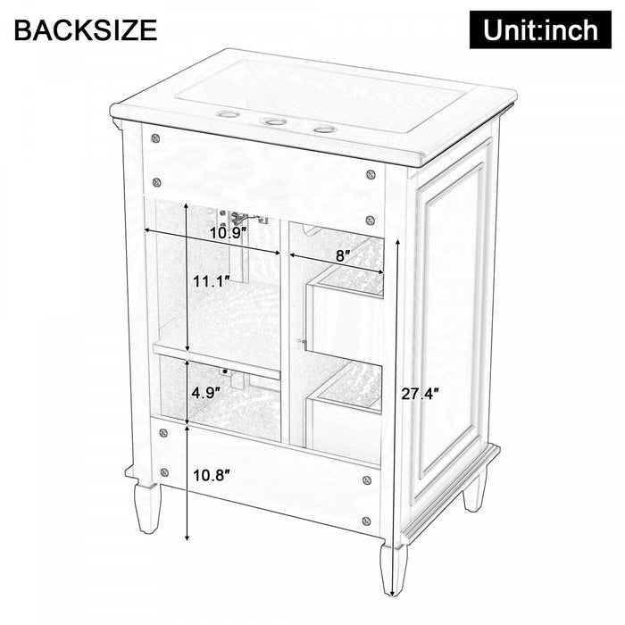 Vivo 24 Inch Single Sink Bathroom Vanity with Flip Drawer and Solid Wood Legs, Blue Gray