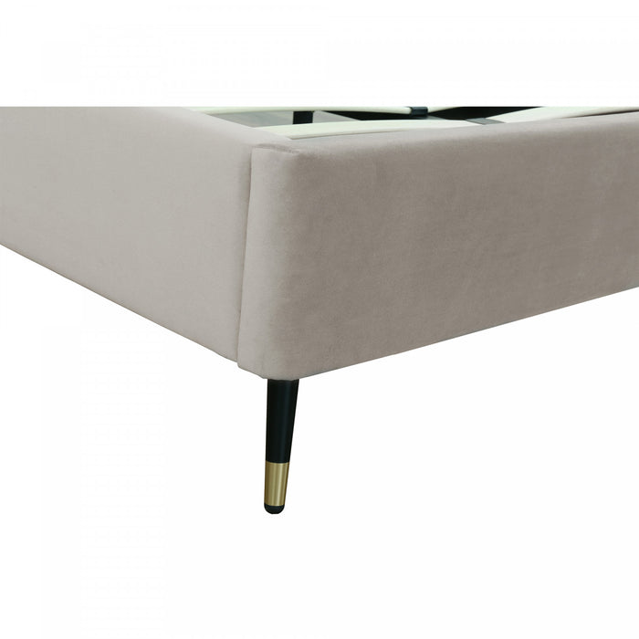 Crosby Modern Upholstered Velvet Twin Bed in Greige