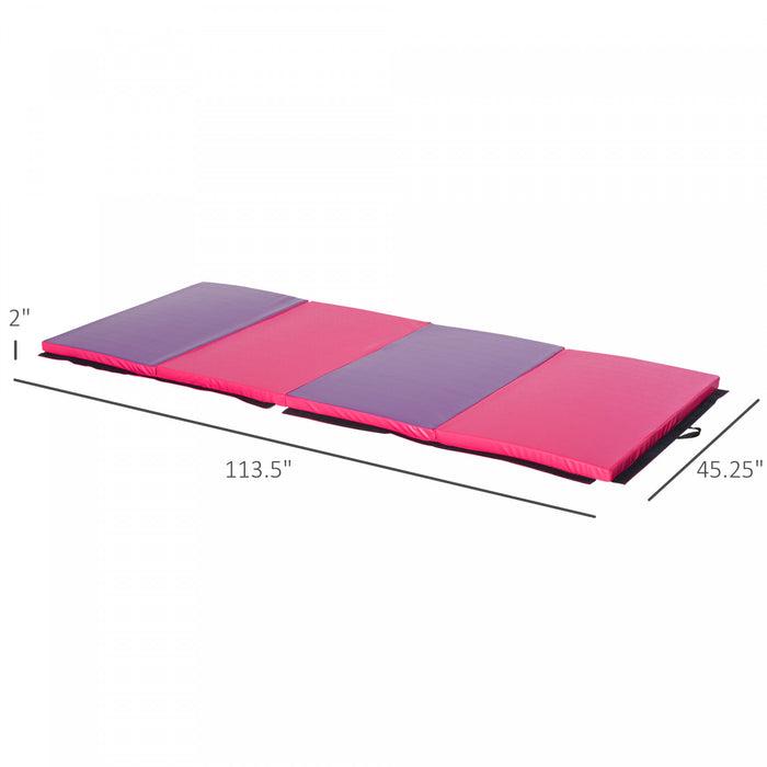 Soozier 4'x10'x2'' Folding Gymnastics Tumbling Mat, Exercise Mat With Carrying Handles For Yoga, Mma, Martial Arts, Stretching, Core Workouts, Pink And Purple