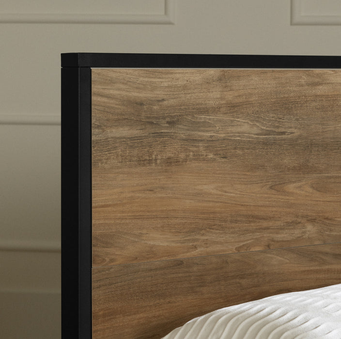 Barcelo Metal-Framed Bed Set Natural Mango and Matte Black - South Shore Queen Bed
