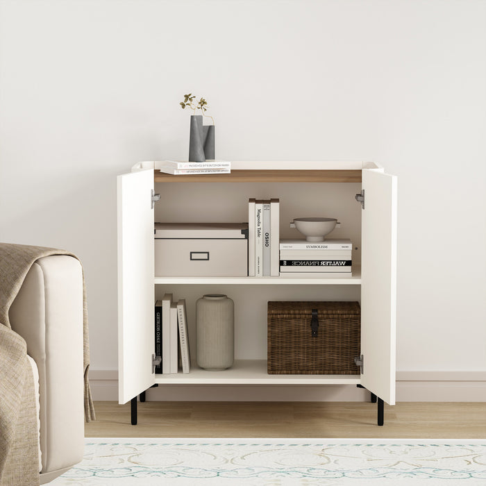 Abbey Modern 2-Piece Accent Storage Cabinets in Maple and Off White