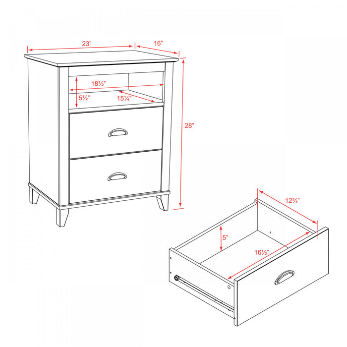Yaletown 2-Drawer Tall Nightstand - White
