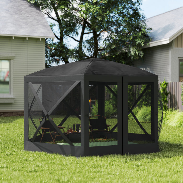 12' X 12' Pop Up Screen Tent, Camping Shelter Picnic Canopy, Black