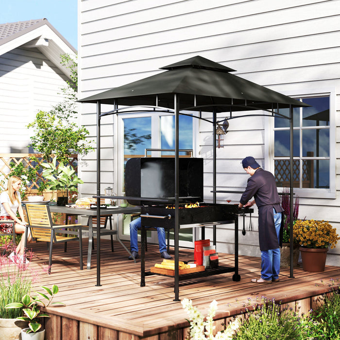 Outsunny 8' X 5' Grill Gazebo, Double Tiered Barbecue Gazebo, Dark Grey
