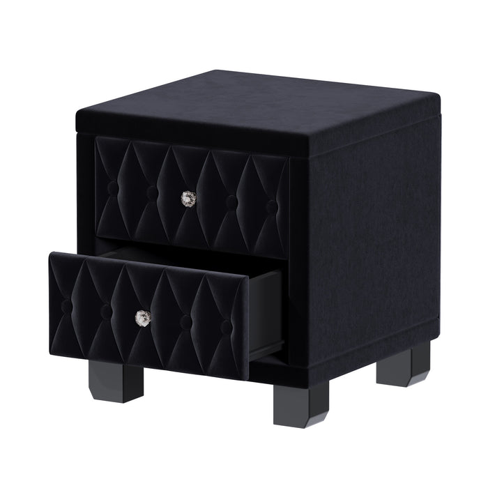 Sophia Elegant Velvet Nightstand with Drawers and Button-Tufted Design,Black