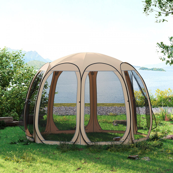 Outsunny 11' X 11.5' Screen Tent, Pop Up Gazebo With 2 Doors, Beige