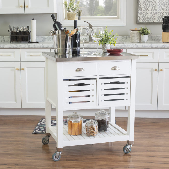 Robbin Wood Kitchen Bar Cart Storage - White