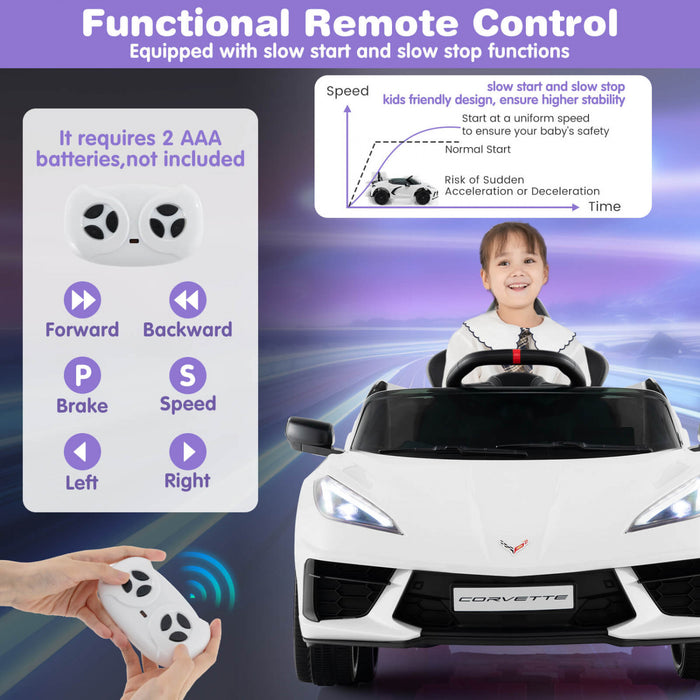 Costway 12v Electric Kids Ride On Car With Remote Control Wireless Connection Lights White