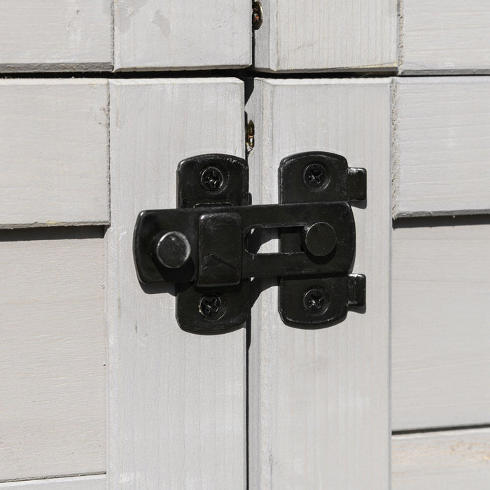 Outsunny 36\" X 25\" X 79\" Outdoor Wooden Garden Shed, 4 Tiers Tool Shed Organizer With 3 Shelves, Handle, Tin Roof, Magnetic Latch, Foot Pad For Garden, Patio, Light Grey