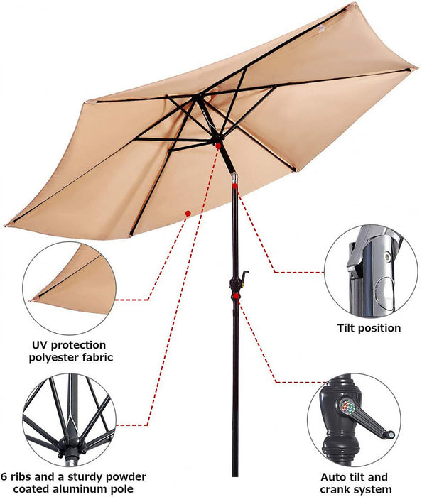 Costway 9ft Patio Umbrella Outdoor W/ 50 LBS Round Umbrella Stand W/ Wheels