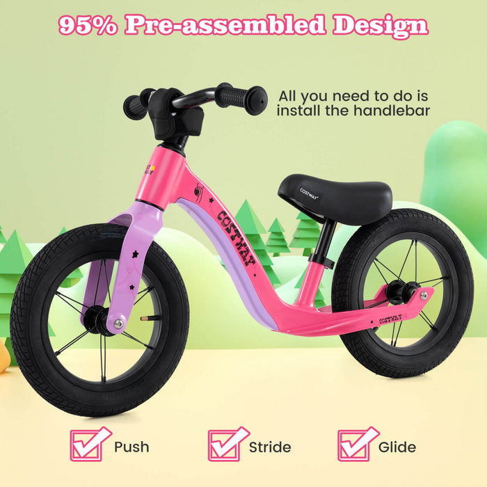 Costway 12 Inch Magnesium Toddler Balance Bike No Pedal Training Toddler Balance Bike Pink