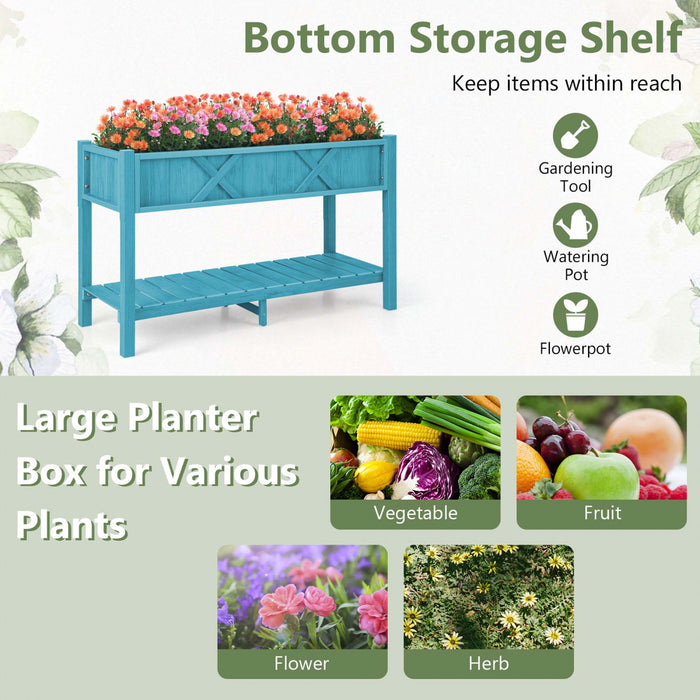 Costway Hips Raised Garden Bed Poly Wood Elevated Planter Box With Legs, Storage Shelf Blue