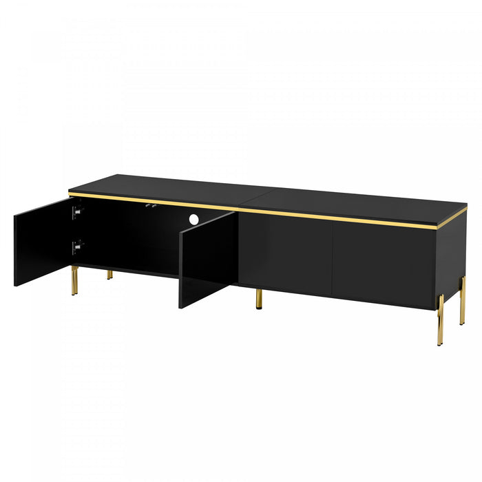 Croma 67 Inch Modern High-Gloss TV Stand with Cable Management and Gold Trim, Black