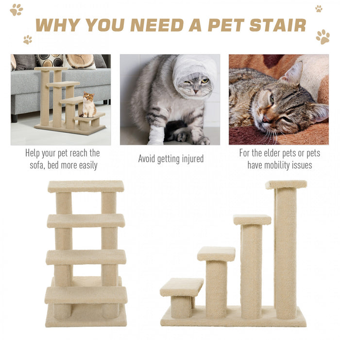 Pawhut 4-step Multi-level Carpeted Cat Scratching Post Pet Stairs, Light Brown