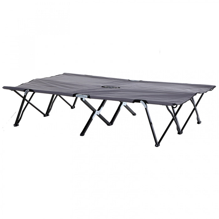 Outsunny 76\" Two Person Folding Camping Cot With Carrying Bag, Grey