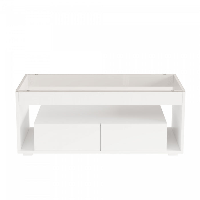 Emily Coffee Table with LED Lights and Open Storage,White