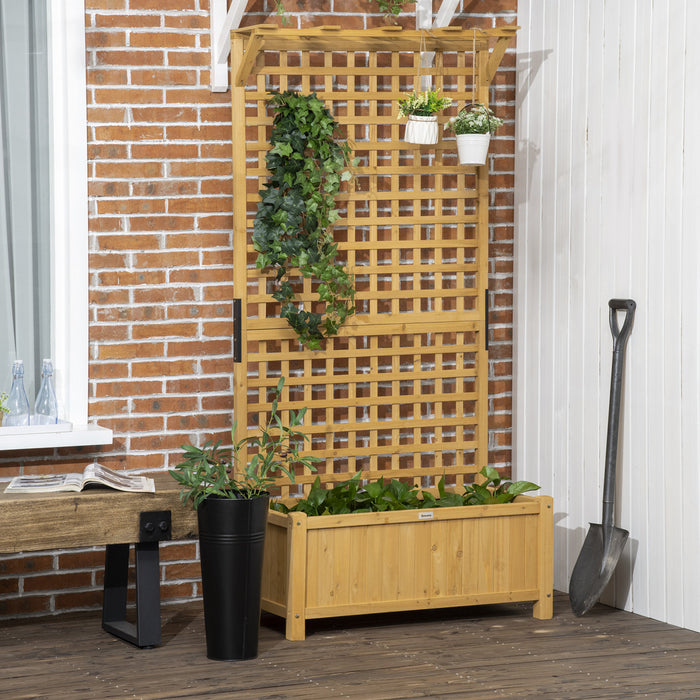 Outsunny Raised Garden Bed, Wood Planter With Trellis For Vine Climbing, Privacy Screen Planter Box To Grow Vegetables, Herbs, And Flowers For Backyard, Patio, Deck, Yellow