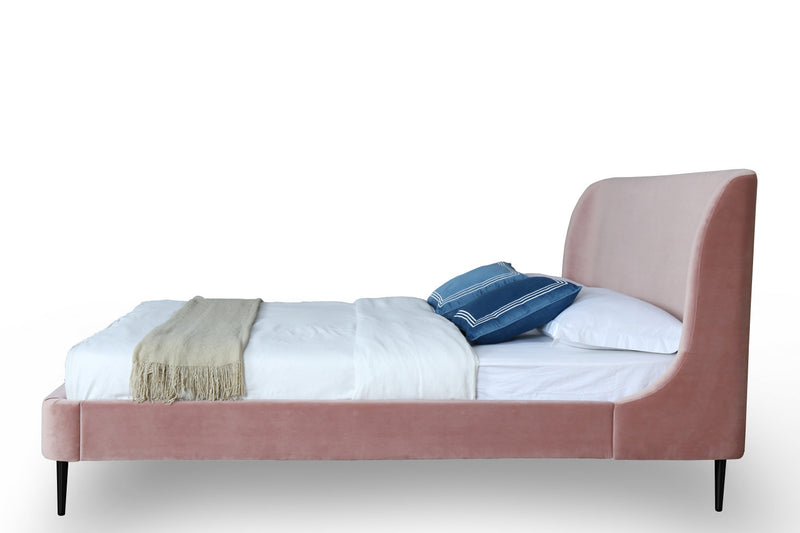Heather Mid-Century Modern Velvet Upholstered Queen Bed in Blush and Black
