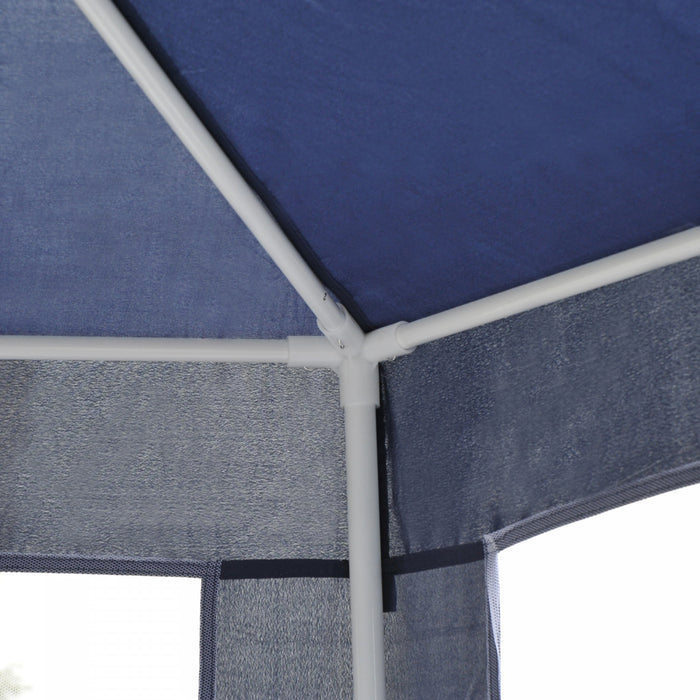 Outsunny Φ13' Hexagon Party Tent Patio Gazebo Outdoor Activity Event Canopy Quick Sun Shelter Pavilion With Netting Mesh Sidewall Blue