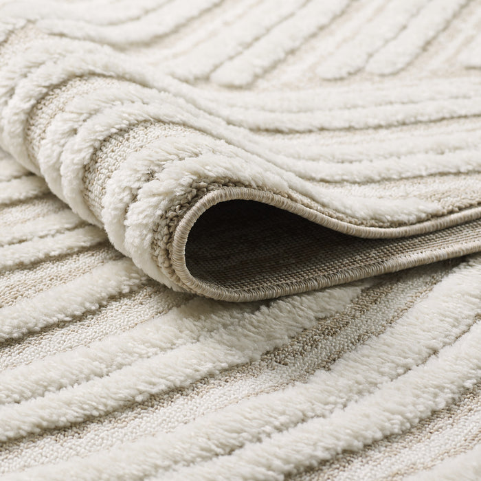 Quinto Brushed Beige Waves Shag Area Rug - 6'3\" x 9'