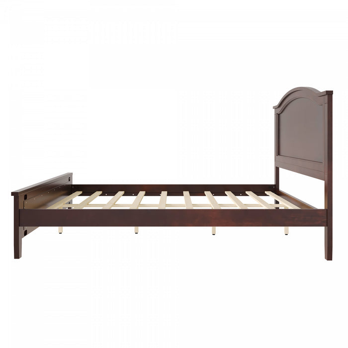 Benson Queen Size Solid Wood Platform Bed with Stylish Headboard, Brown