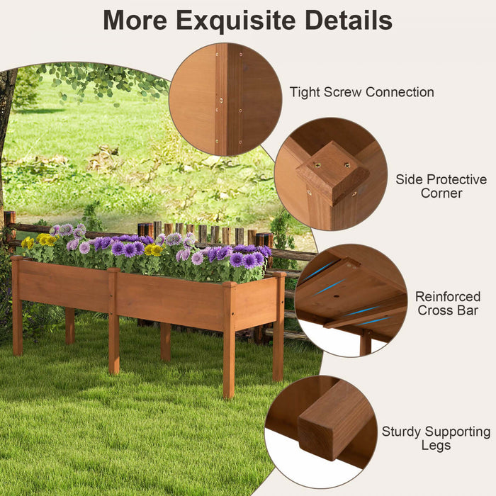 Costway Raised Garden Bed Elevated Fir Wood Planter Box With 2 Large Planting Areas Brown