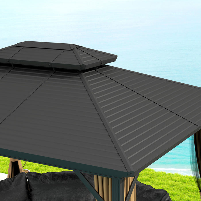 Outsunny 10' X 12' Hardtop Gazebo Outdoor Aluminum Gazebo, Dark Brown