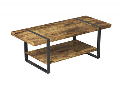 44” Coffee Table With Black Metal Base - Brown Reclaimed Wood | Table à café de 44 po avec base en métal noir - bois recyclé brun