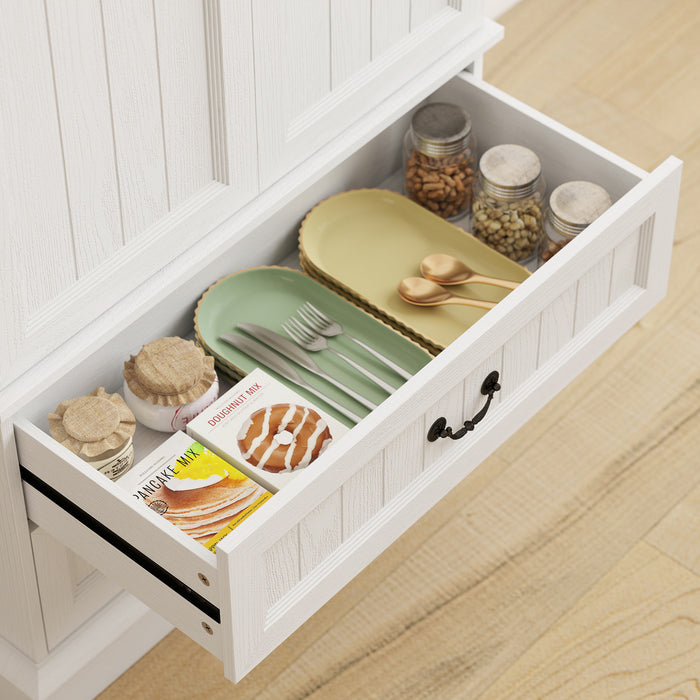 HOMCOM 72\" Kitchen Pantry Cabinet with LED Light and Door Shelves, White