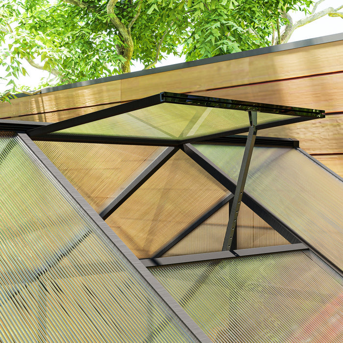 Outsunny 8' X 6' X 6.4' Walk-in Polycarbonate Greenhouse, Charcoal Grey