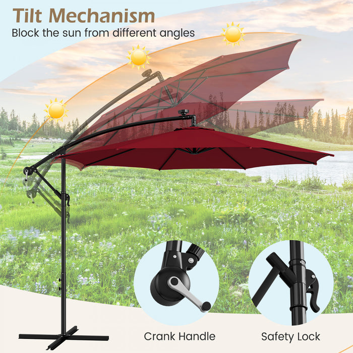 Costway 10FT Patio Solar-Lighted 112 LED Cantilever Offset Umbrella Crank Tilt Outdoor