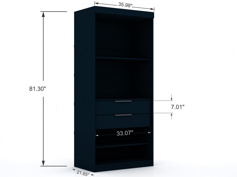 Mulberry Contemporary Modern 36\" Wardrobe Closet in Midnight Blue - Set of 3