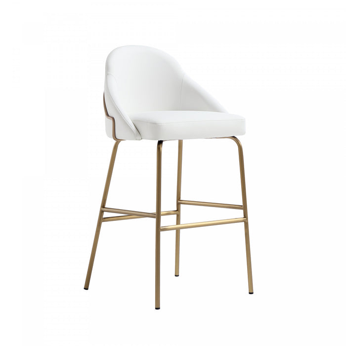 Gracie Modern Metal Upholstered Barstool in White and Gold - Set of 3