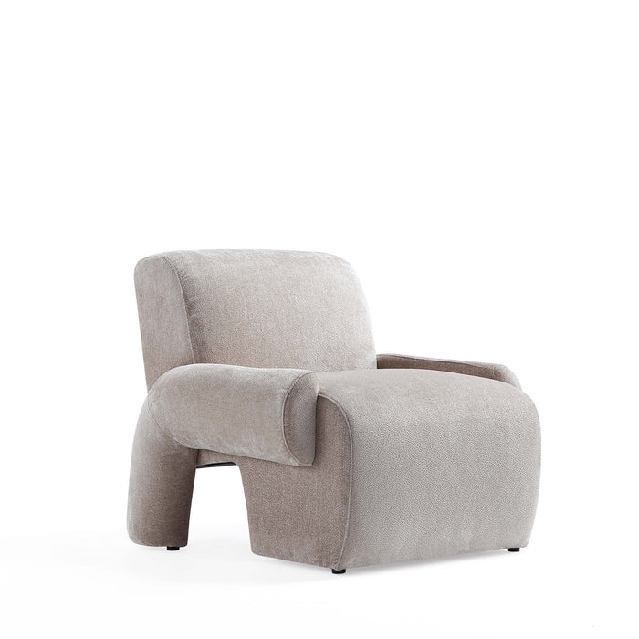 Verandah Mid-Century Modern Chenille Lounge Chair in Beige