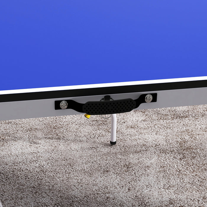 Soozier Full Size Ping Pong Table, Fold Into Quarters, Portable Table Tennis Table With Net, Paddles, Balls, Mdf, Blue