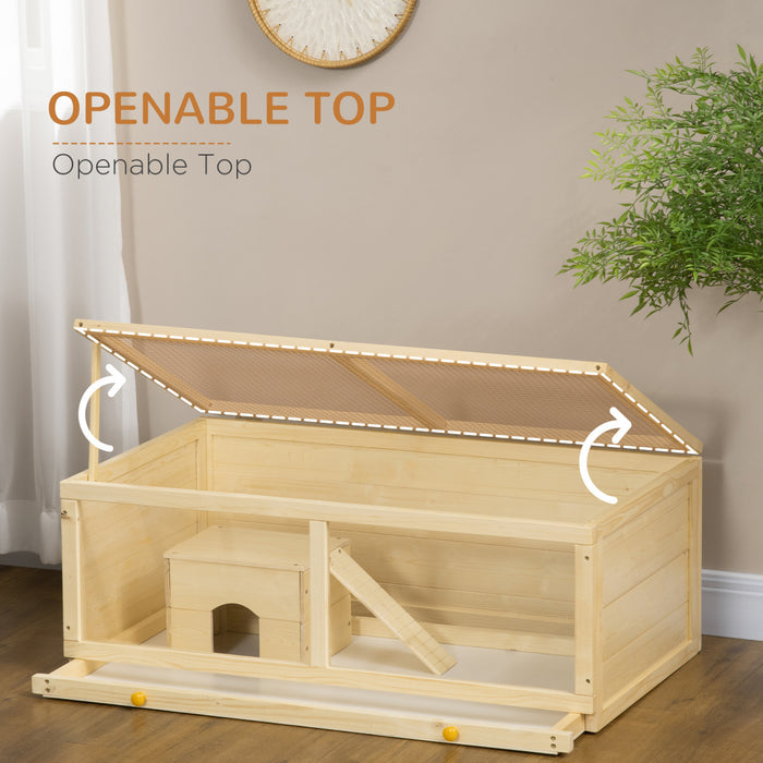 Pawhut Wooden Hamster Cage, Small Animals Kit Hutch, Exercise Play House For Dwarf Hamsters, Gerbils, Chinchillas, Guinea Pigs, Bunnies, With Sliding Tray, Openable Top