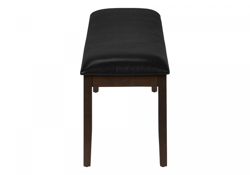 Bench Rectangular Dining Room Hallway Entryway Brown Solid Wood Black Leather-Look Transitional