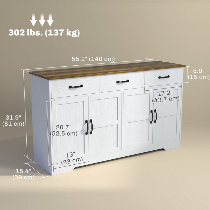HOMCOM Sideboard Cabinet, Coffee Bar Cabinet with Drawers, Distressed White