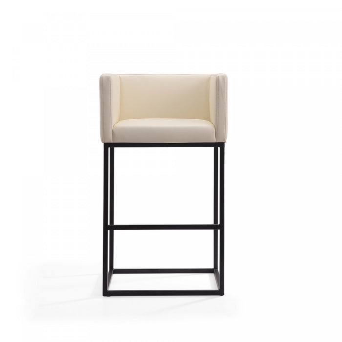 Embassy Mid-Century Modern Metal Upholstered Barstool in Cream - Set of 2