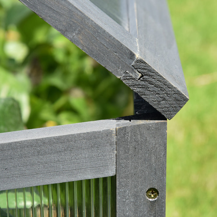 Outsunny 39\" X 26\" X 16\" Wooden Cold Frame Polycarbonate Planter Box, Grey