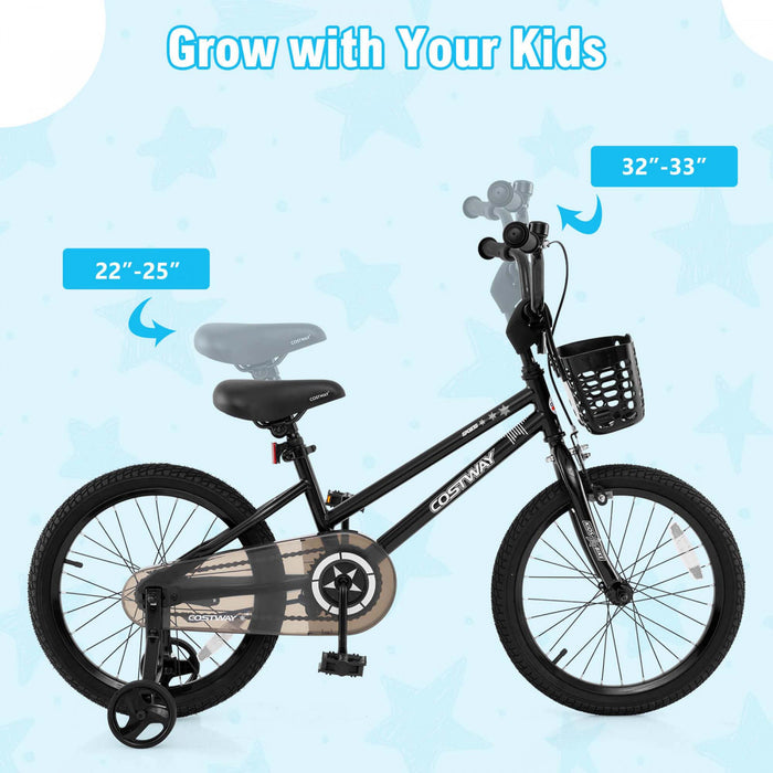 Costway 16\" Kid's Bike With Training Wheels Adjustable Handlebar & Seat Handbrake Black