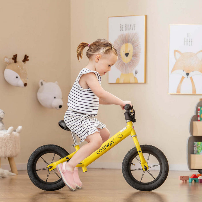 Costway 12 Inch Toddler Balance Bike No Pedal Training Bicycle With Inflatable Rubber Tires Yellow