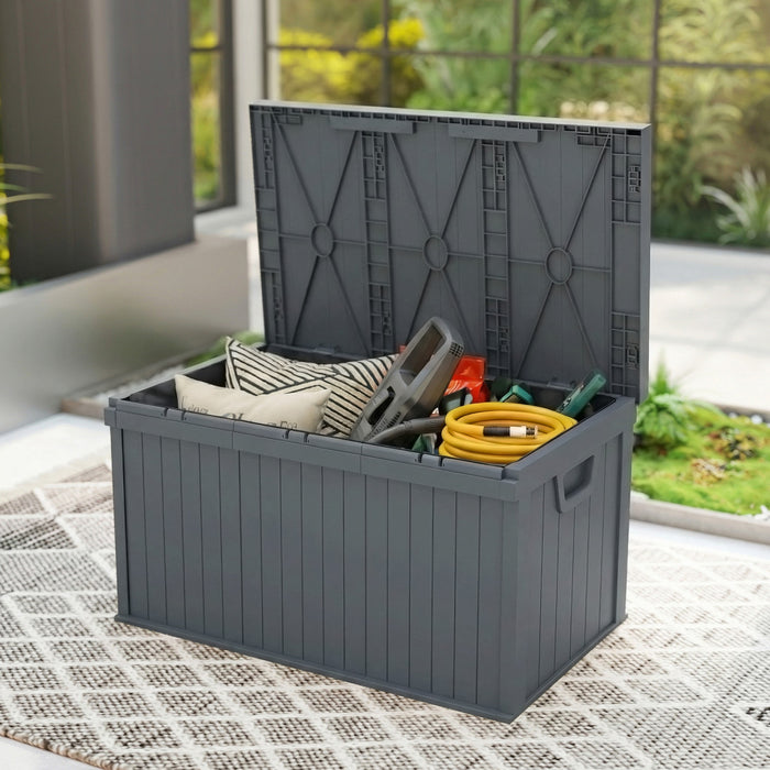 Outsunny 70 Gallon Deck Box, Outdoor Storage Box with Handles, Dark Grey