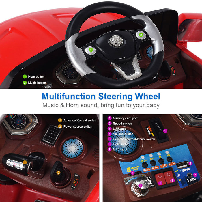 Costway 6v Kids Ride On Car Rc Remote Control Battery Powered W/ Led Lights Mp3 Red