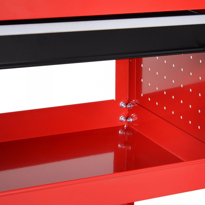 Homcom Rolling Tool Cart With Wheels Storage Trays For Garage Warehouse Red